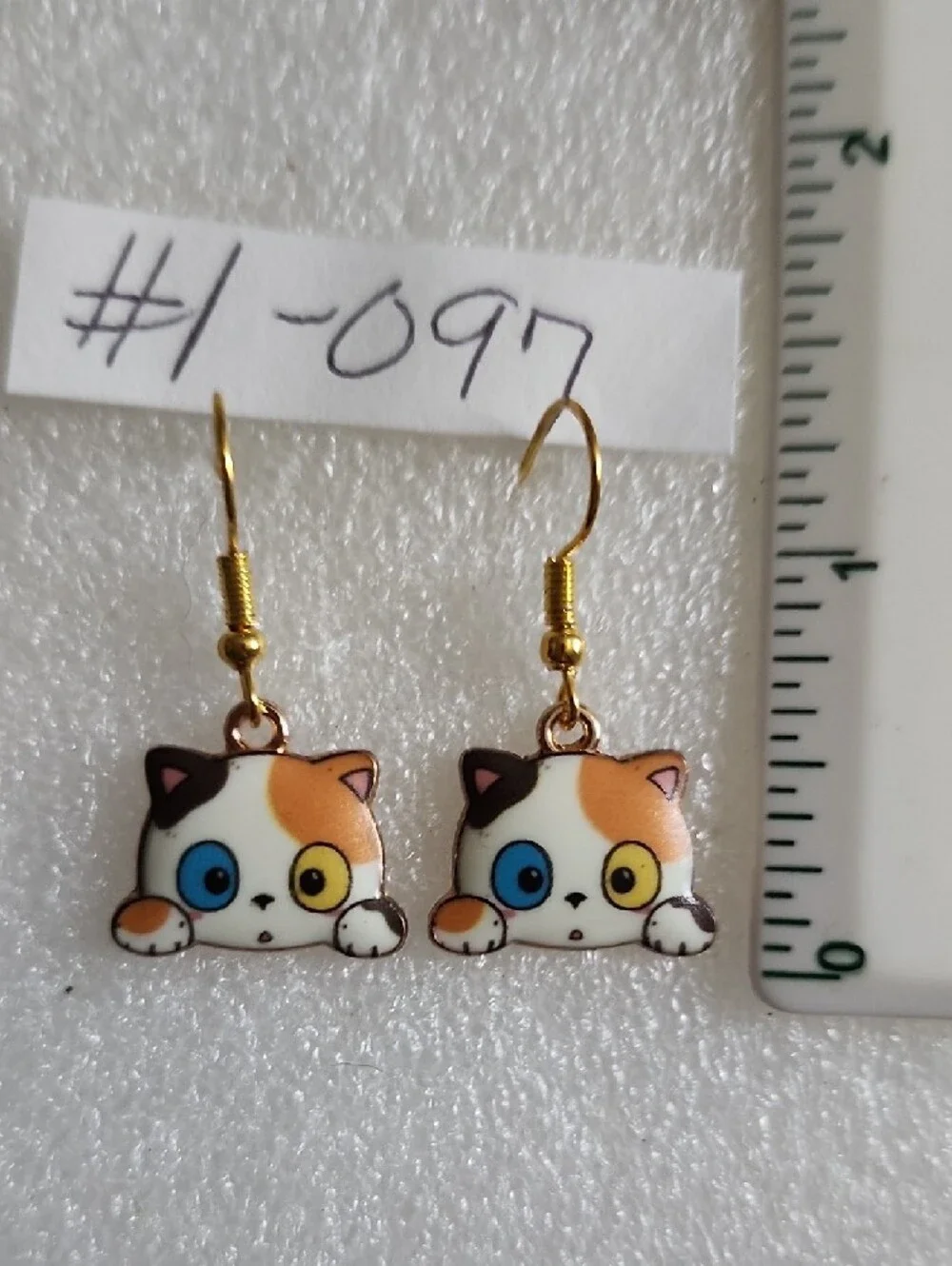 Hand Crafted Calico Cat Earrings in White and Orange with Gold Hooks